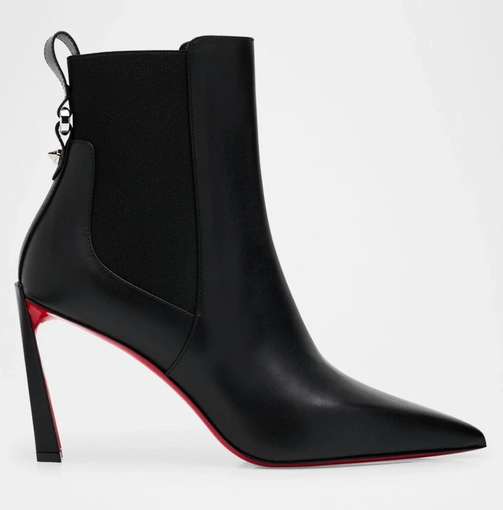 Christian Louboutin Condodo 85 Black Calf Leather Short Ankle Heel Boot 40.5